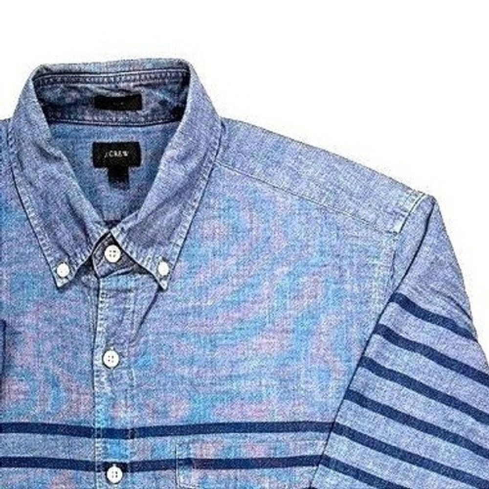 J. Crew Slim Fit Chambray Striped Button Down Shirt Men's Medium Blue Casual